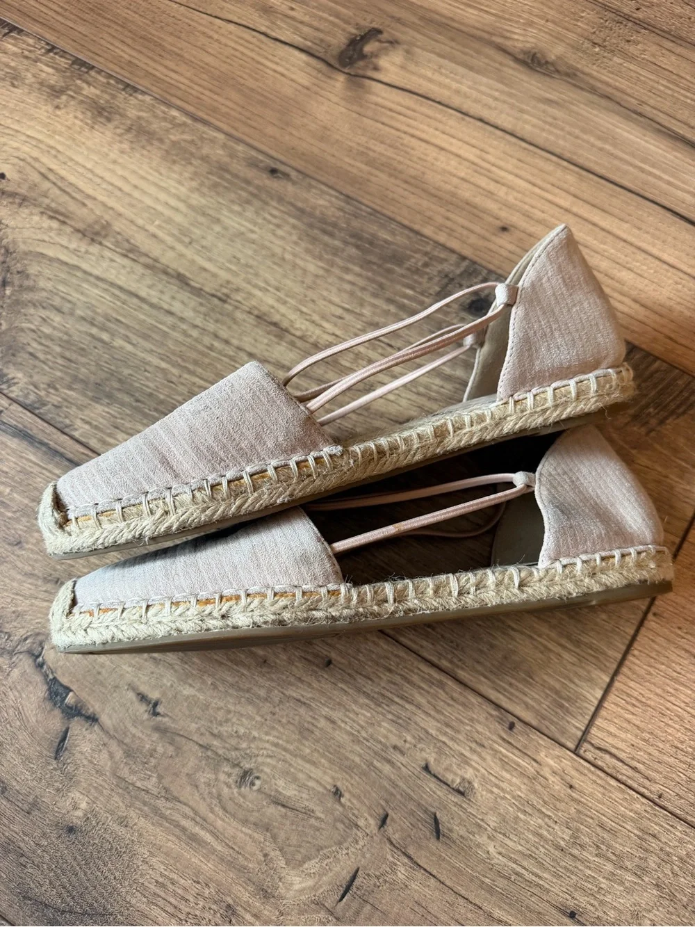 Eileen Fisher Blush Nude Suede Metallic stripe Espadrille Flats 7 strappy ballet